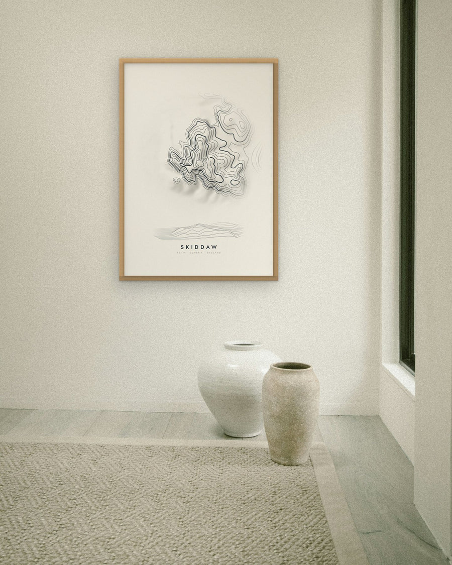 Skiddaw contour print at 70 × 100 cm in an oak frame (frame not included)