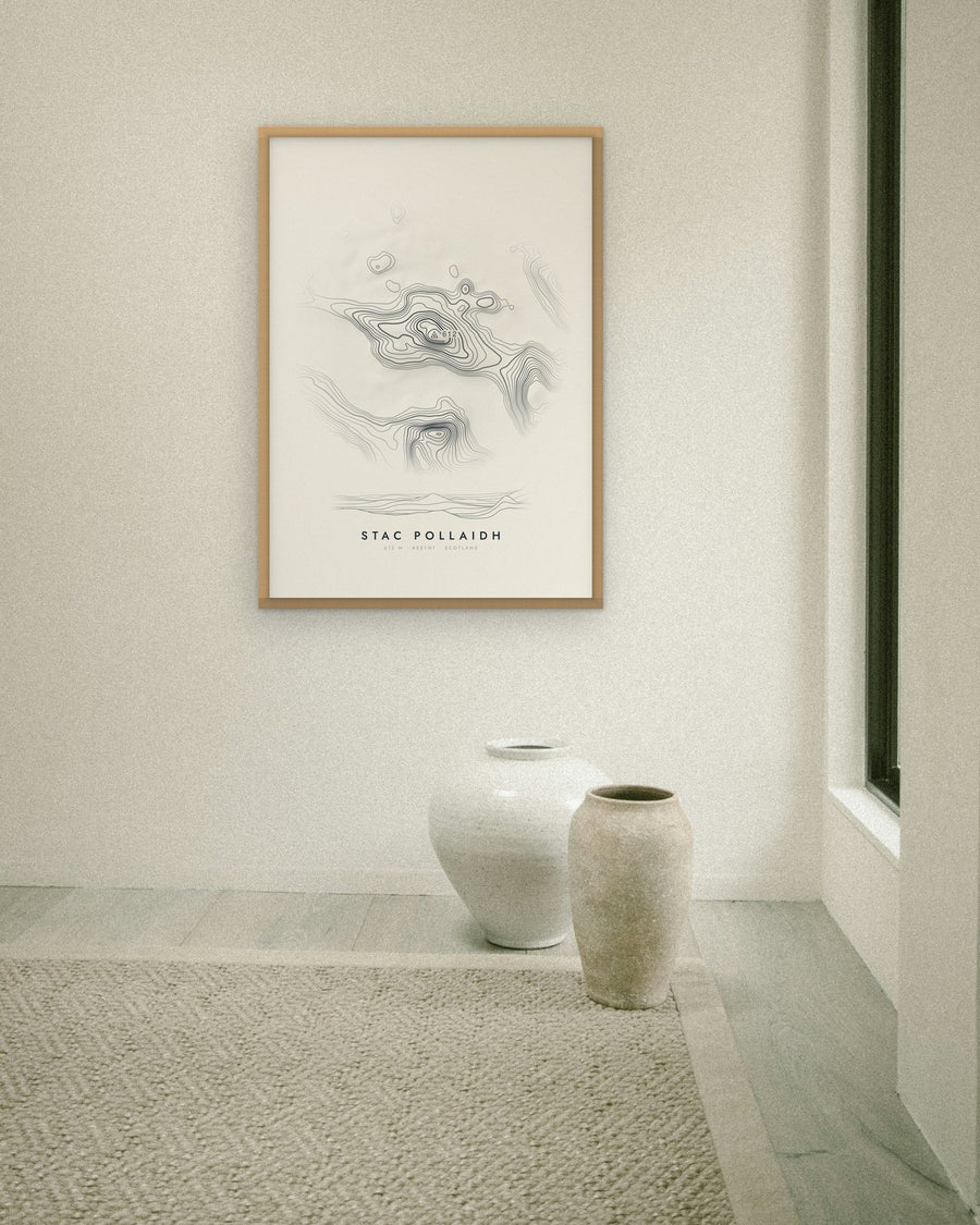Stac Pollaidh contour print at 70 × 100 cm in an oak frame (frame not included)