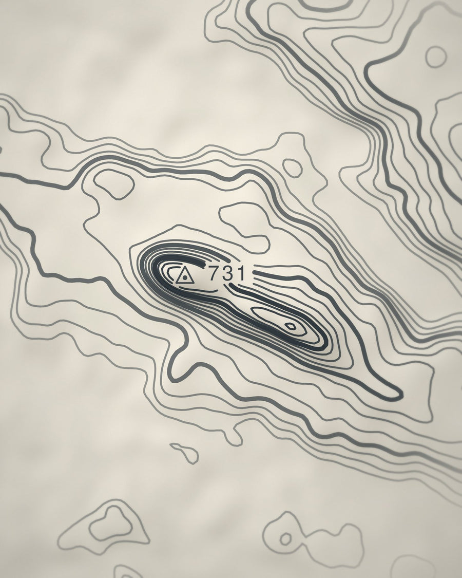 Close-up of the Suilven contour lines and summit on matte paper
