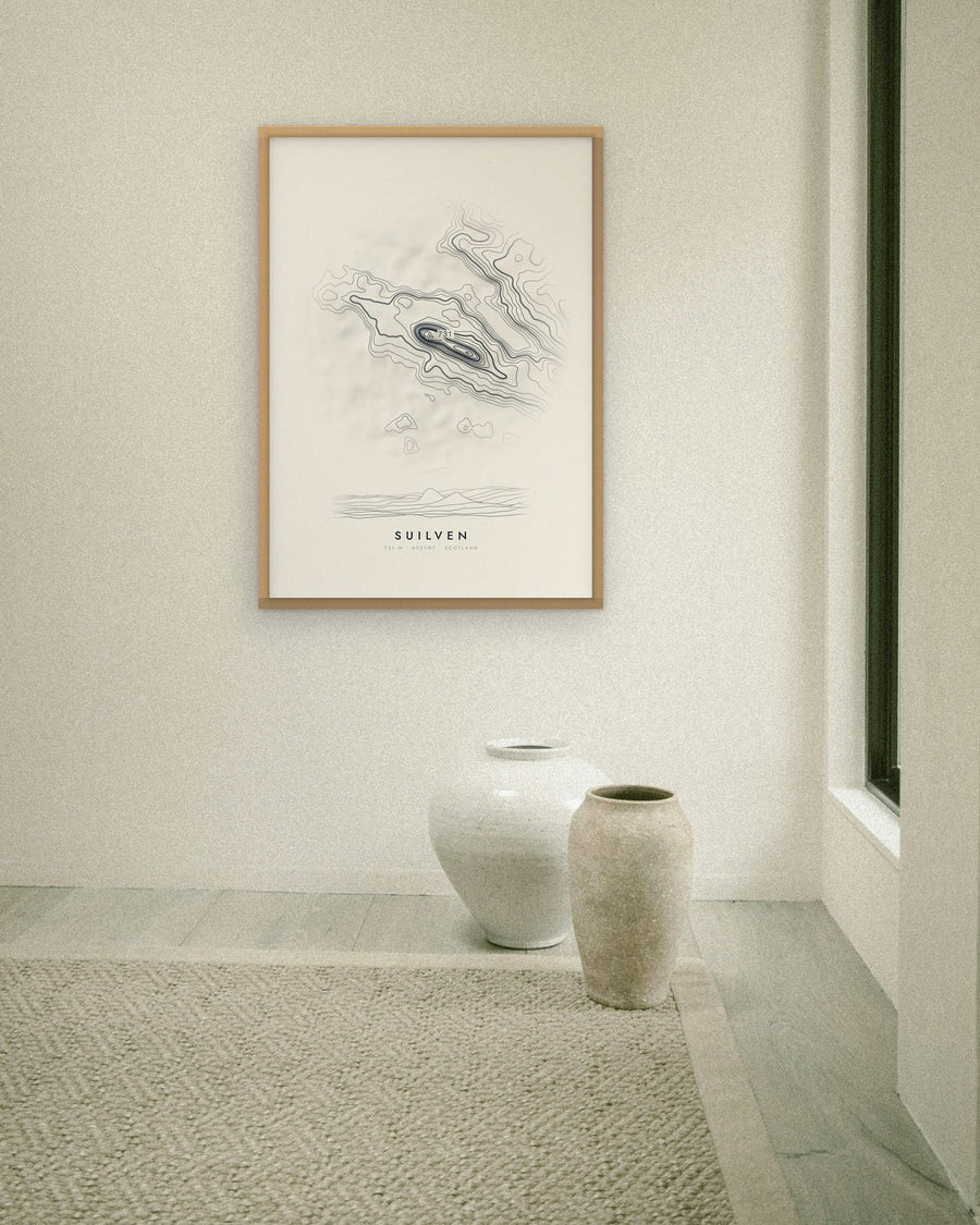 Suilven contour print at 70 × 100 cm in an oak frame (frame not included)