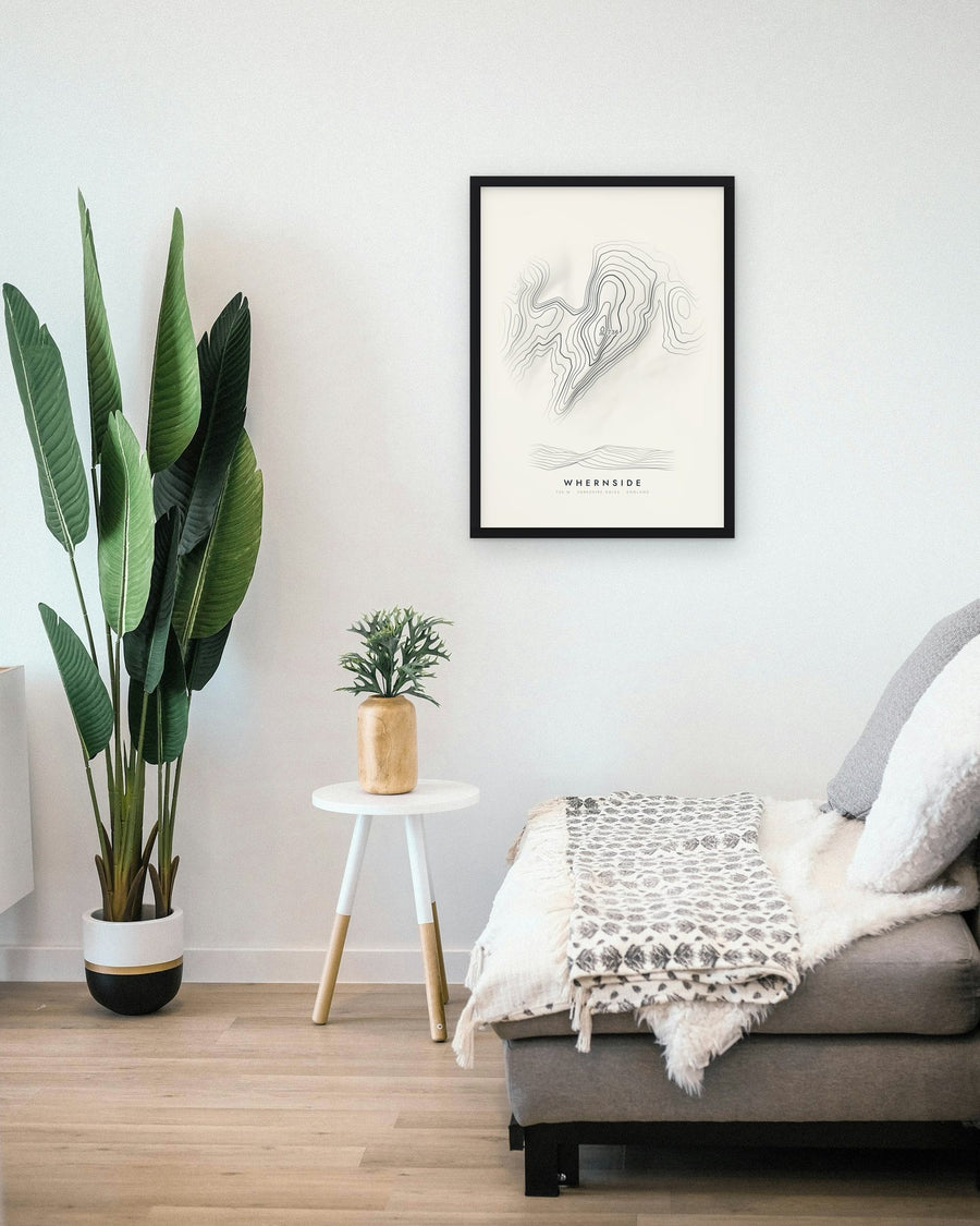 Whernside contour print shown framed on a living room wall (frame not included)