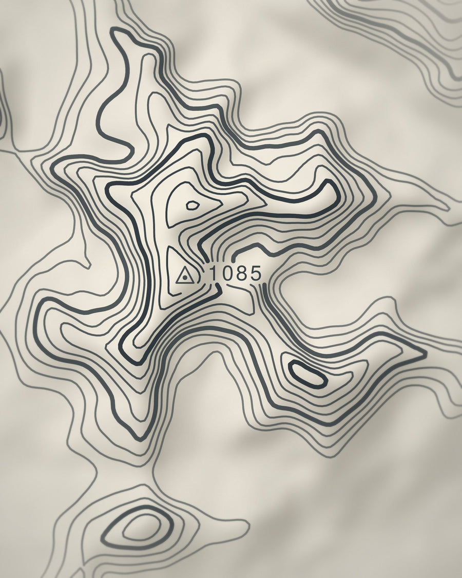Close-up of the Yr Wyddfa contour lines and summit on matte paper