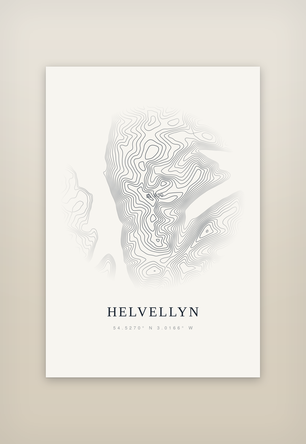 Helvellyn contour print, mounted