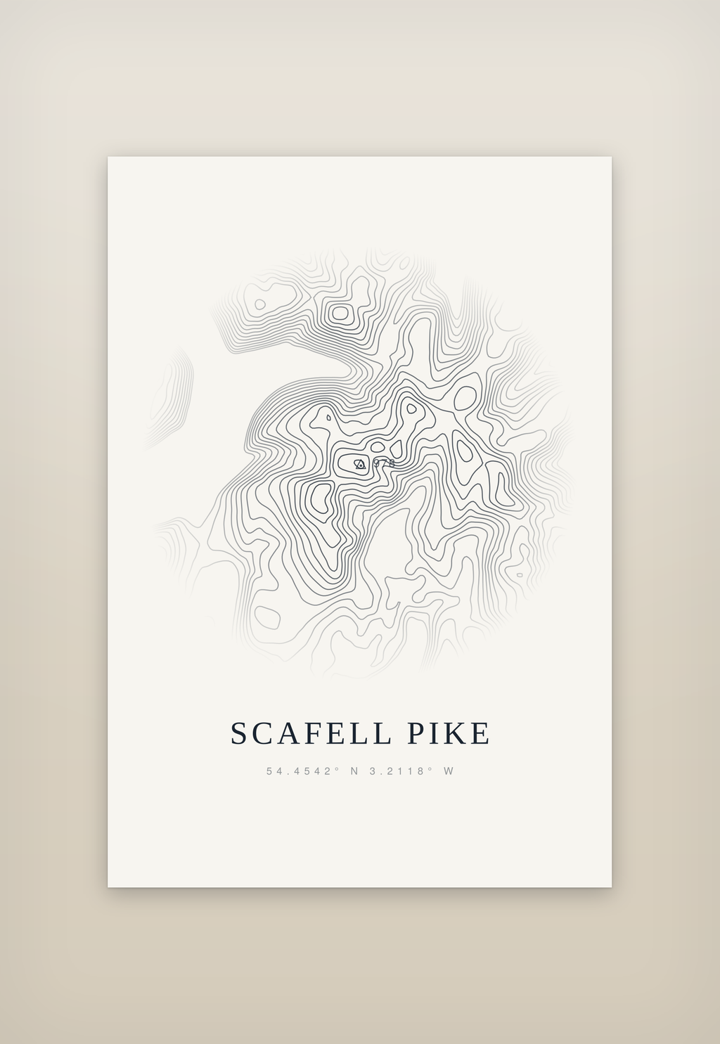 Scafell Pike contour print, mounted