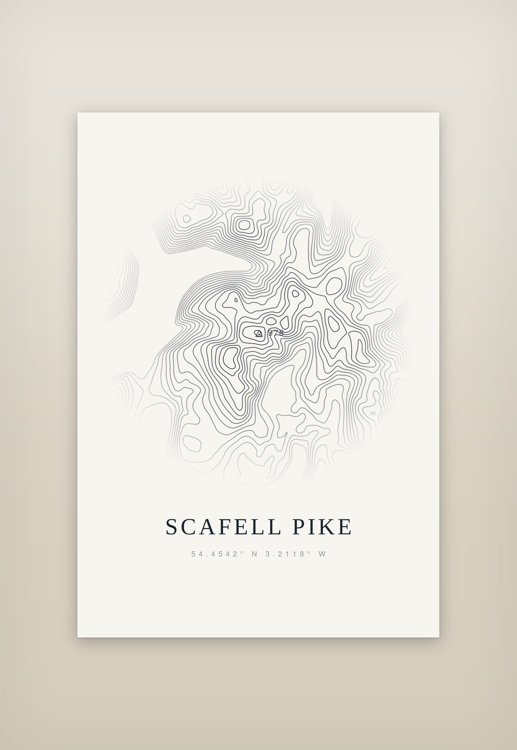 Scafell Pike contour print, mounted